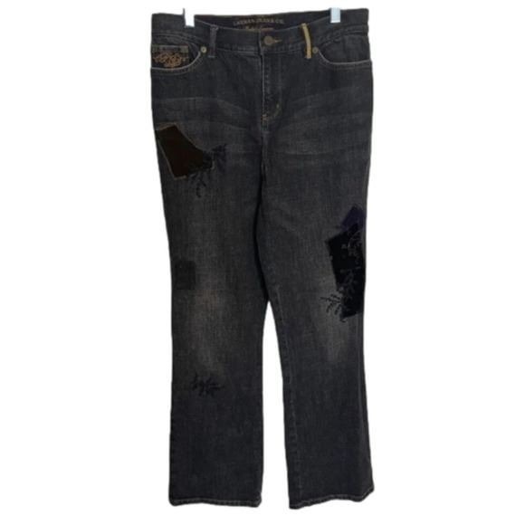 Ralph Lauren‎ Jeans Womens Patchwork Embellished Denim Dark Wash Size 6P Petite - Picture 1 of 12